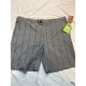 Houston White Mens Plaid Shorts Grey Black XL Straight Leg Stretch New